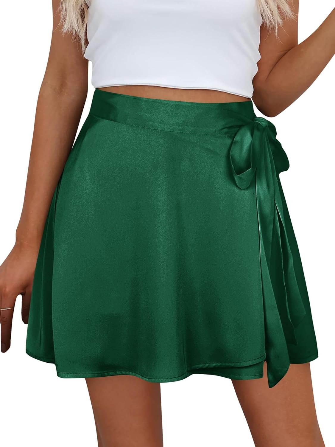 Ezcosplay Ladies Satin Wrap Round Mini Skirt Excessive Waisted Adjustable Self Tie Silk A Line Quick Skirts Ezcosplay Ladies Satin Wrap Round Mini Skirt Excessive Waisted Adjustable Self Tie Silk A Line Quick Skirts