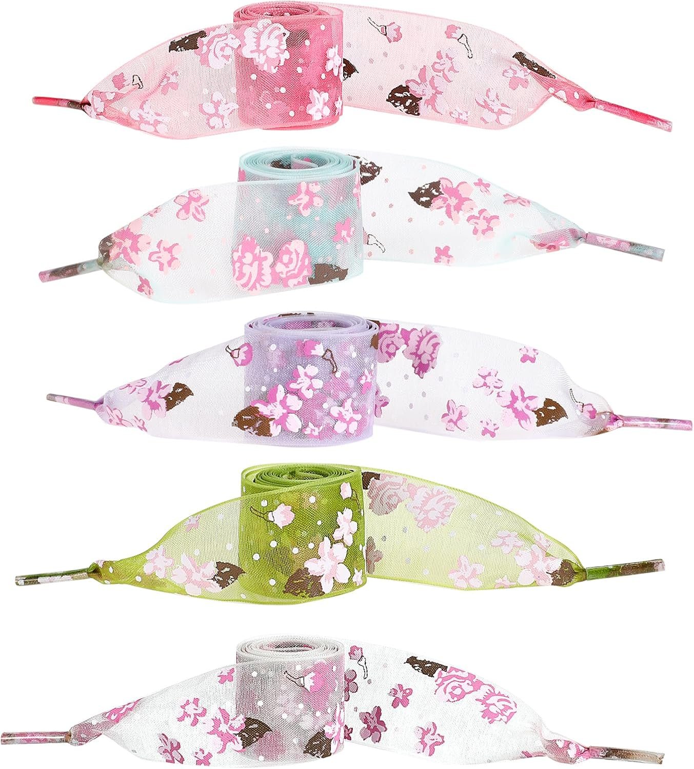 5 Pairs Satin Ribbon Shoe Laces, 2.7cm Vast Printing Flat Snow Yarn Shoelaces Colourful Shoe Ties Shoestrings for Ladies Women 5 Pairs Satin Ribbon Shoe Laces, 2.7cm Vast Printing Flat Snow Yarn Shoelaces Colourful Shoe Ties Shoestrings for Ladies Women