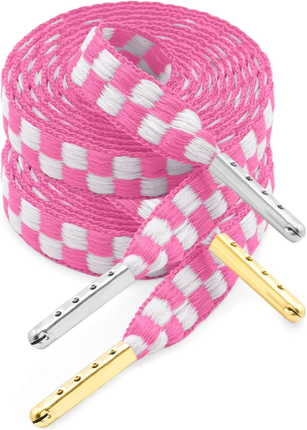 YJRVFINE Flat Checker Shoe Laces: 2 Pairs Checkered Shoelaces with Steel Tip for Sneakers YJRVFINE Flat Checker Shoe Laces: 2 Pairs Checkered Shoelaces with Steel Tip for Sneakers