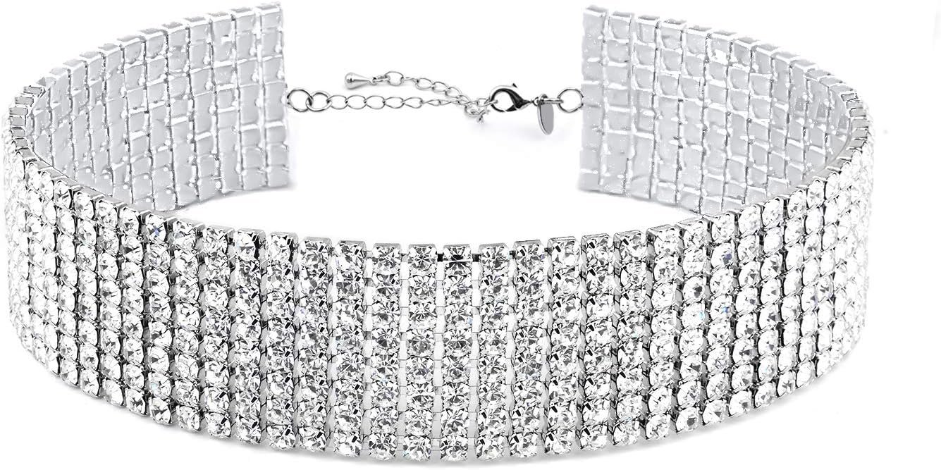 Zealmer Rhinestone Choker Necklaces Silver Glowing Diamond Choker Crystal Rhinestone Glitter Necklace Gold Plated Jewellery Items for Girls Bridal Marriage ceremony Bridesmaid Zealmer Rhinestone Choker Necklaces Silver Glowing Diamond Choker Crystal Rhinestone Glitter Necklace Gold Plated Jewellery Items for Girls Bridal Marriage ceremony Bridesmaid