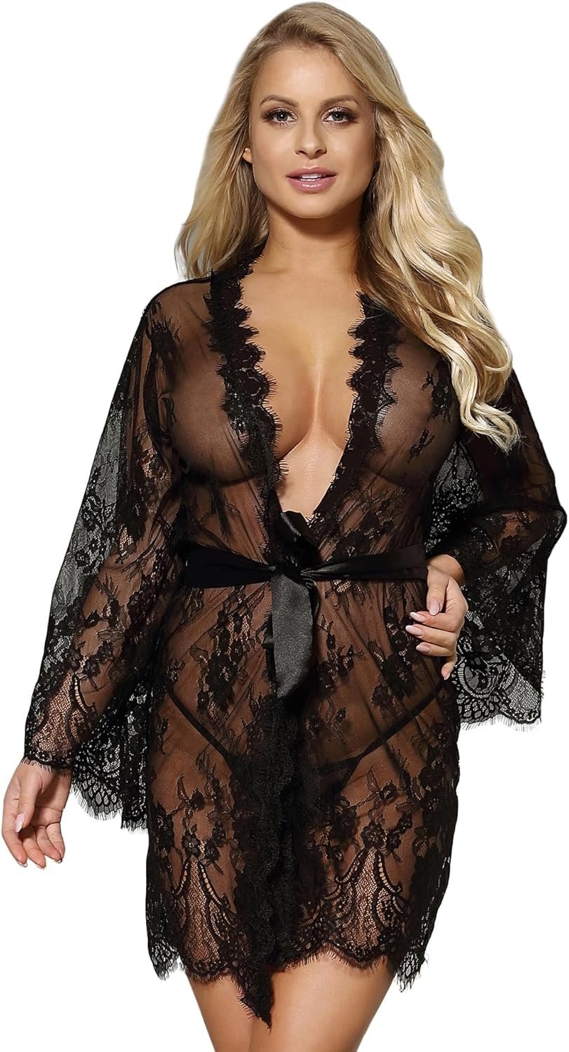 comeondear Girls’s Lace Kimono Gown Horny Babydoll Nightwear Sheer Sleepwear Lingerie Set with G-String,Belt comeondear Girls’s Lace Kimono Gown Horny Babydoll Nightwear Sheer Sleepwear Lingerie Set with G-String,Belt