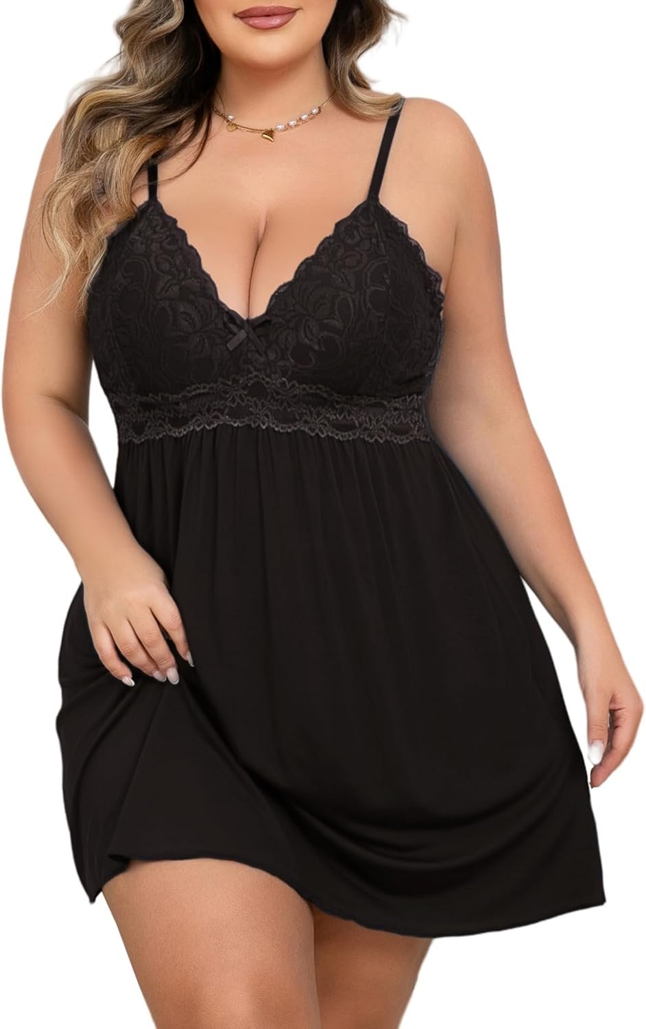 Lingerie for Girls Lace Modal Chemises Nightgown V-Neck Full Slip Babydoll Sleepwear Plus Dimension