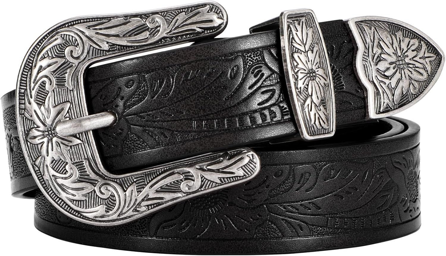 SANSTHS Western Belt For Ladies, Womens Cowboy Belt For Pants Denims With Classic Floral Carved Design SANSTHS Western Belt For Ladies, Womens Cowboy Belt For Pants Denims With Classic Floral Carved Design