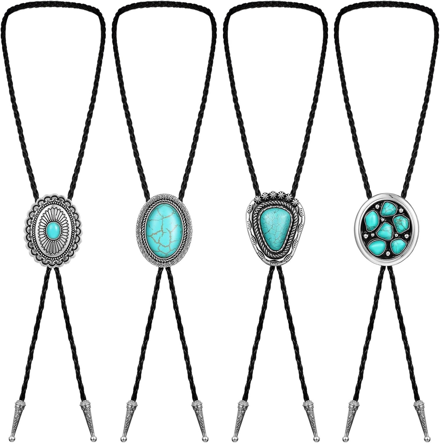 Lyrow 4 Pcs Bolo Ties for Males Ladies Native Western Cowboy Bola Tie Turquoise Stone Fake Leather-based Necktie Tie for Costume Equipment Lyrow 4 Pcs Bolo Ties for Males Ladies Native Western Cowboy Bola Tie Turquoise Stone Fake Leather-based Necktie Tie for Costume Equipment