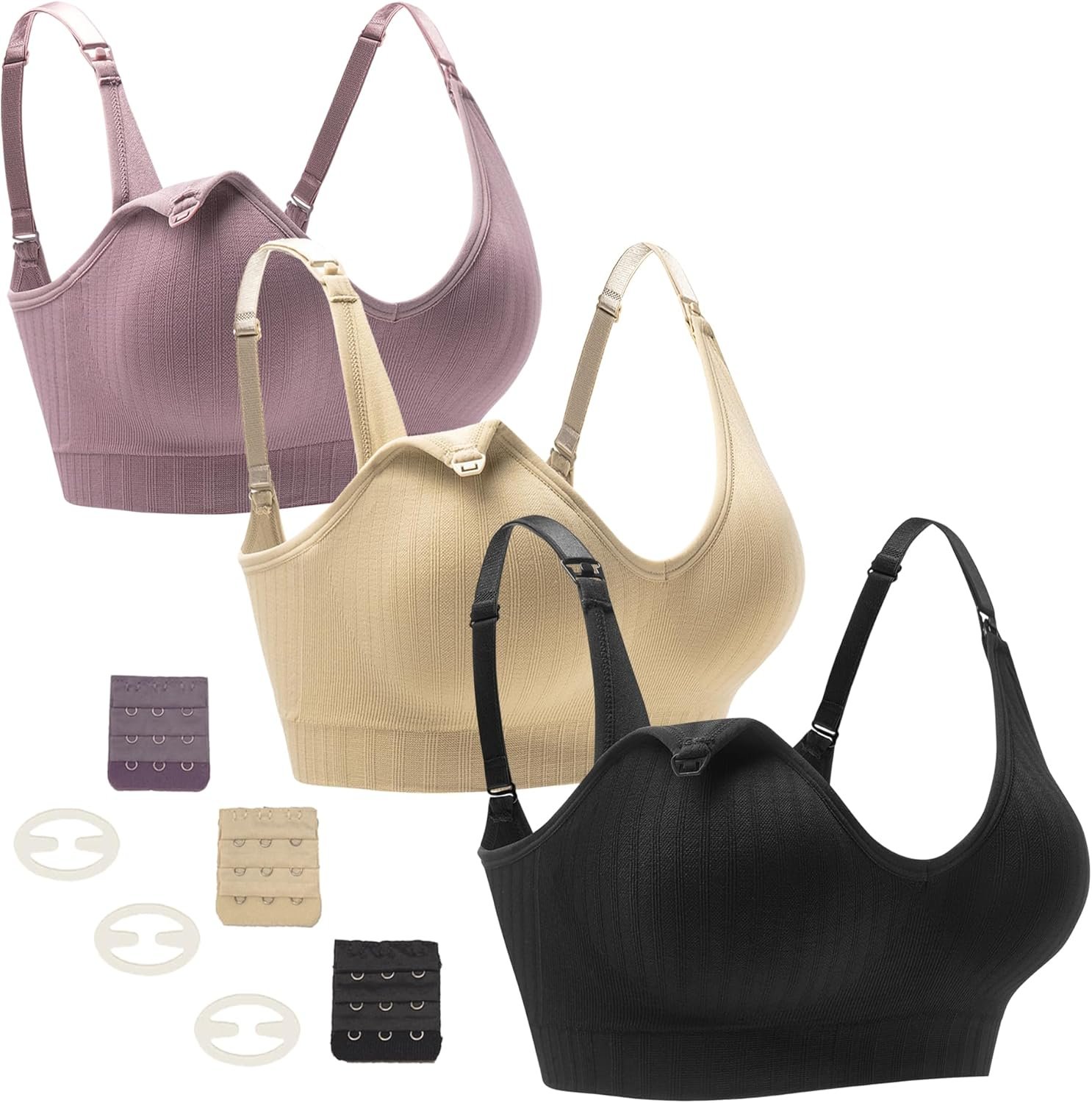 3 Pack Nursing Bras for Breastfeeding V Neck Maternity Bra Wi-fi Seamless Sleeping Bralette for Ladies with Additional Extenders L 3 Pack Nursing Bras for Breastfeeding V Neck Maternity Bra Wi-fi Seamless Sleeping Bralette for Ladies with Additional Extenders L