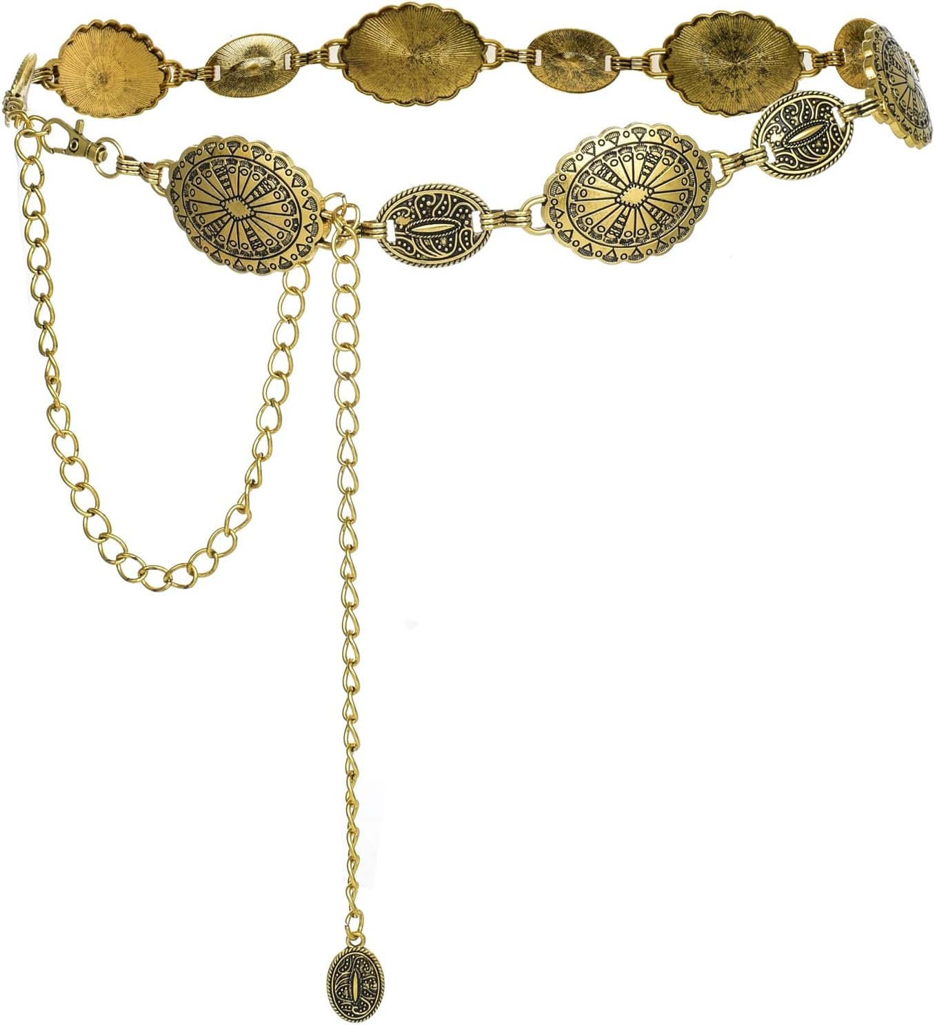 ILuvatar Waist Chain Ladies’s Metallic Gown With Sweater Gold Retro Turquoise Stone Punk Belt Concho Western Belts ILuvatar Waist Chain Ladies’s Metallic Gown With Sweater Gold Retro Turquoise Stone Punk Belt Concho Western Belts