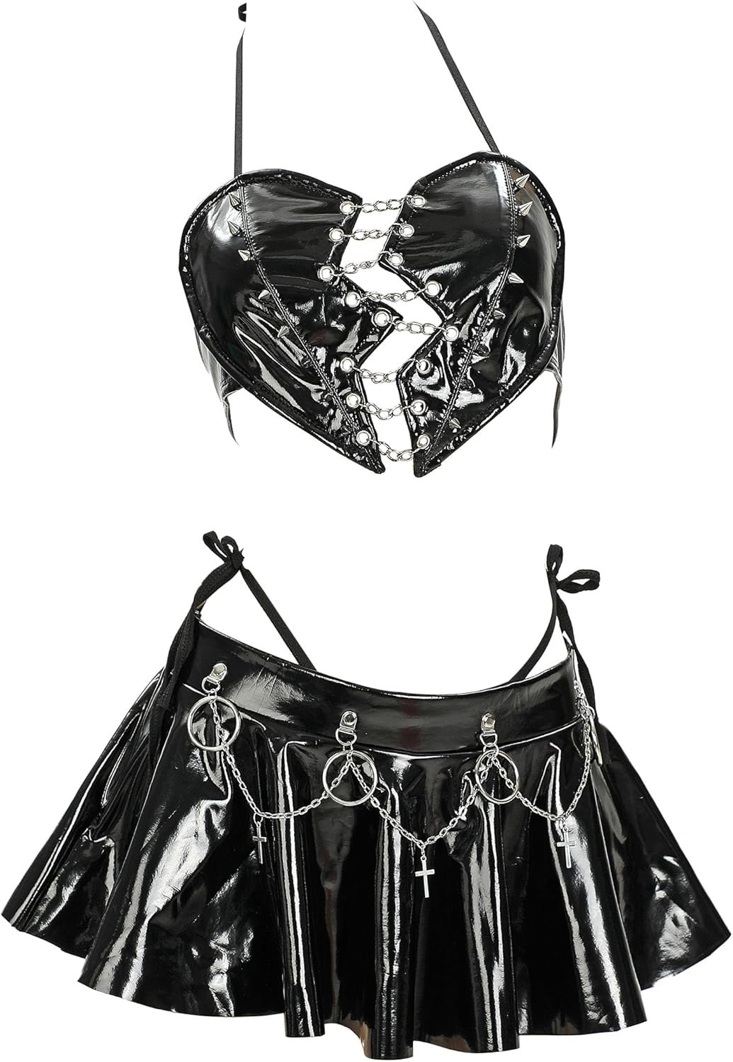 MEOWCOS Girls’s Lingerie Damaged Coronary heart Gothic Lingerie Set Black Halter and Skirt Set MEOWCOS Girls’s Lingerie Damaged Coronary heart Gothic Lingerie Set Black Halter and Skirt Set