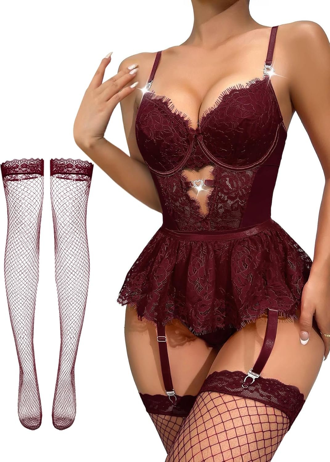 Lilosy Attractive Stocking Coronary heart Rhinestones Underwire Babydoll Lace Mesh Garter Lilosy Attractive Stocking Coronary heart Rhinestones Underwire Babydoll Lace Mesh Garter