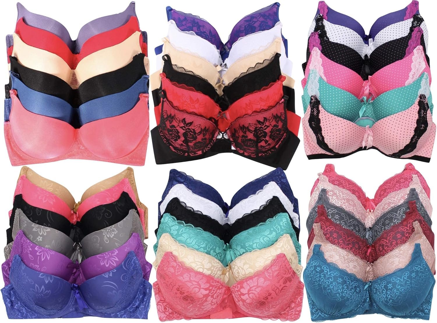 ToBeInStyle Ladies’s Pack of 6 Random Assorted Print Bras (Sizes 30A to 46DDD) ToBeInStyle Ladies’s Pack of 6 Random Assorted Print Bras (Sizes 30A to 46DDD)