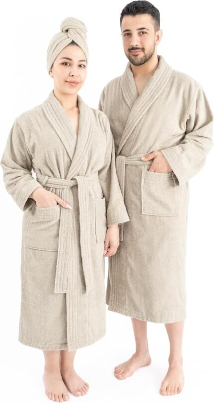 American Smooth Linen 100% Cotton Robes for Girls and Males, Smooth Light-weight Fast Dry Unisex Couple Turkish Bathrobes