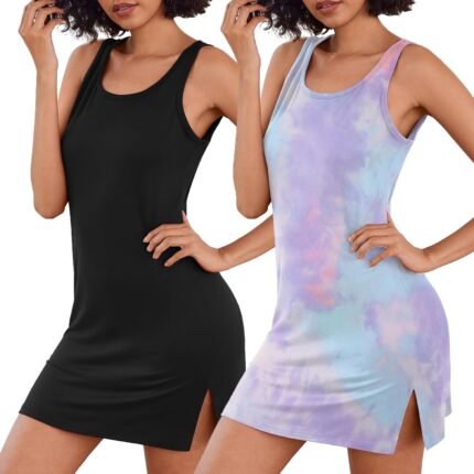 Ekouaer Attractive Nightgowns for Girls Tank Sleeveless Evening Robe 2 Pack Sleep Costume Smooth Nightdress Chemise Sleepwear S-XXXL
