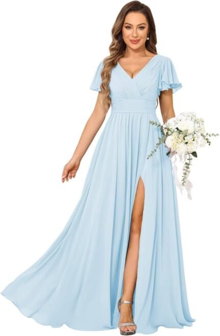Flutter Sleeve Chiffon A Line …