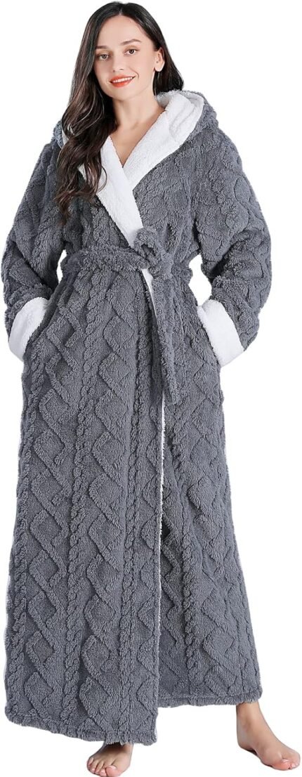 LKG Girls Hooded Fleece Gown,Light-weight Plush Heat Winter Bathrobes for Girls Full Size