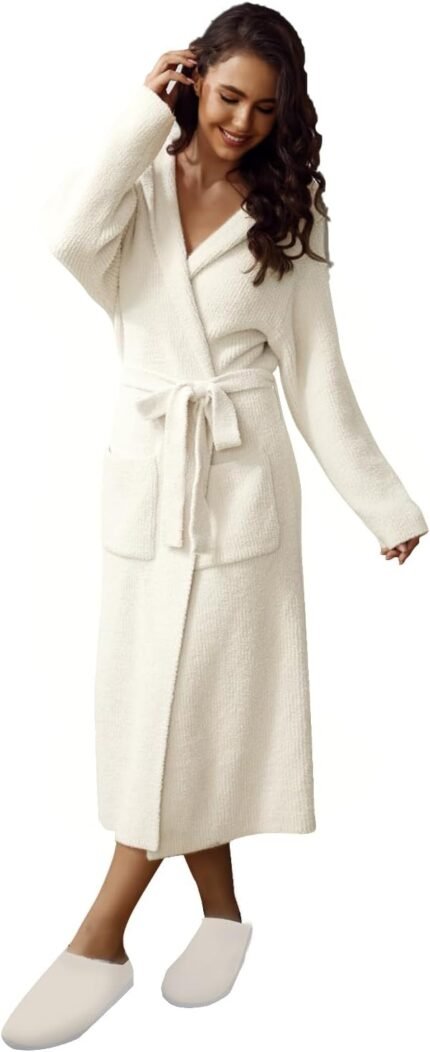 MH MYLUNE HOME Extremely Comfortable Gown With Pockets, Spa Bathrobe Loungewear Calf-Size, Plush Fuzzy Fluffy Wrap Gown for Girls