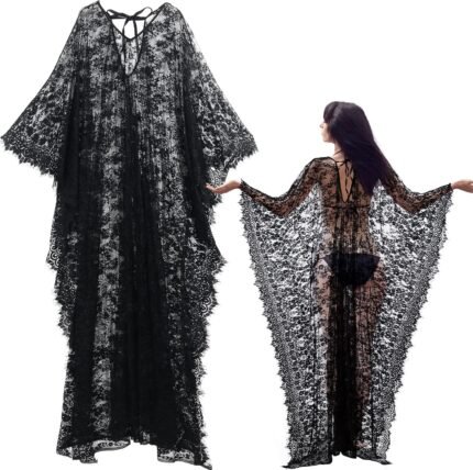Mepase Boho Witch Lace Kimono Kaftan Gown Gown Bikini Swimsuit Seaside Cowl up for Girls Maternity Vampire Carnival Costume Mepase Boho Witch Lace Kimono Kaftan Gown Gown Bikini Swimsuit Seaside Cowl up for Girls Maternity Vampire Carnival Costume