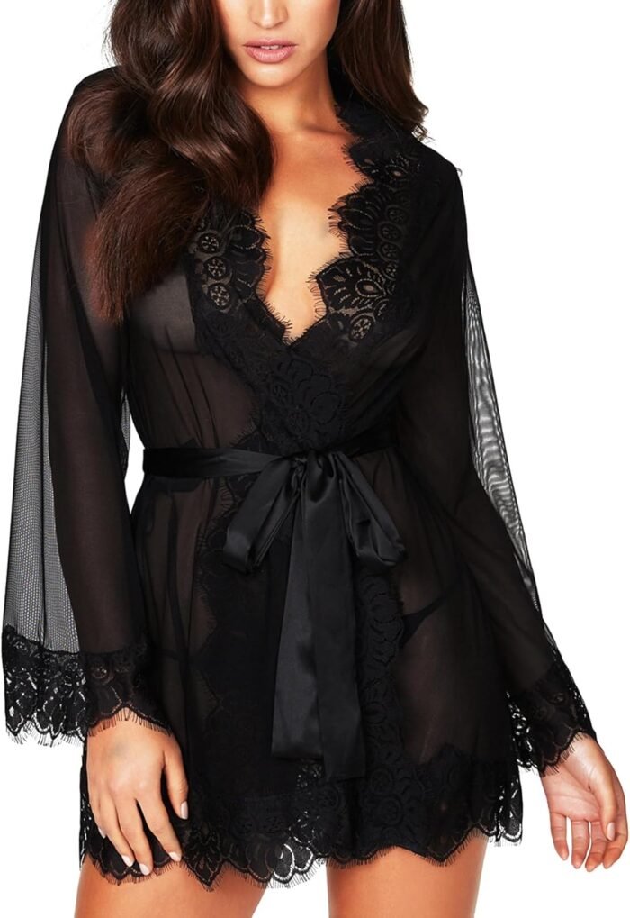 RSLOVE Girls Lace Kimono Gown Attractive Babydoll Lingerie Mesh Cowl Up Bridal Lingerie
