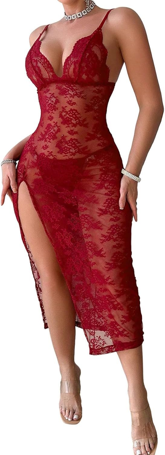 Horny Break up Wi-fi Sheer Floral Lace Ma…