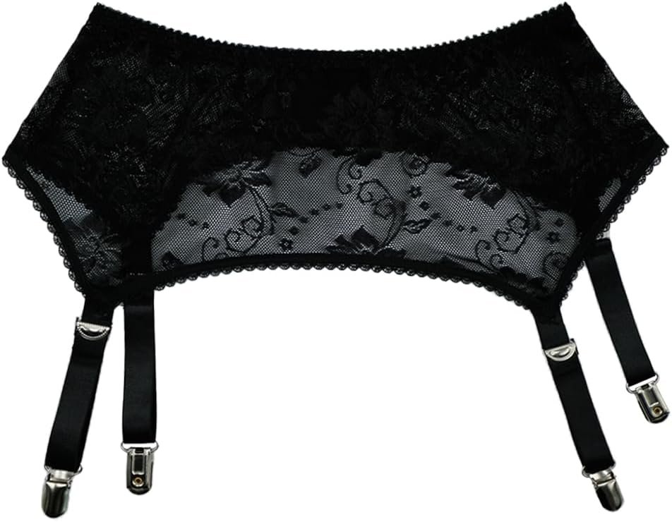 Ladies’s Sheer Floral Lace Garter Belt,4 Straps Suspender with Metallic Clips Ladies’s Sheer Floral Lace Garter Belt,4 Straps Suspender with Metallic Clips