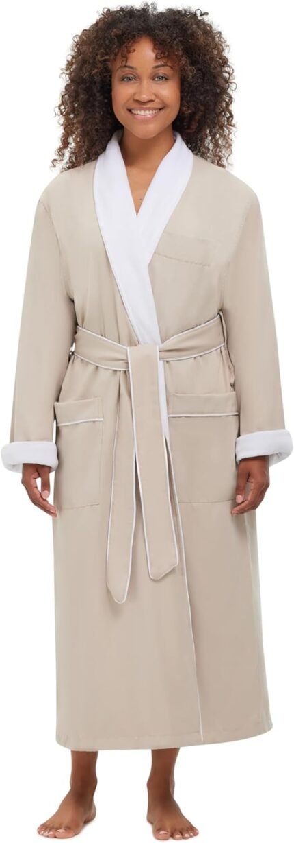 Terry Lined Microfiber Resort Gown – Luxurious Spa Bathrobe by Monarch/Cypress