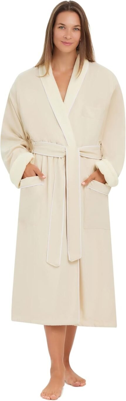 Terry Lined Microfiber Resort Gown – Luxurious Spa Bathrobe by Monarch/Cypress