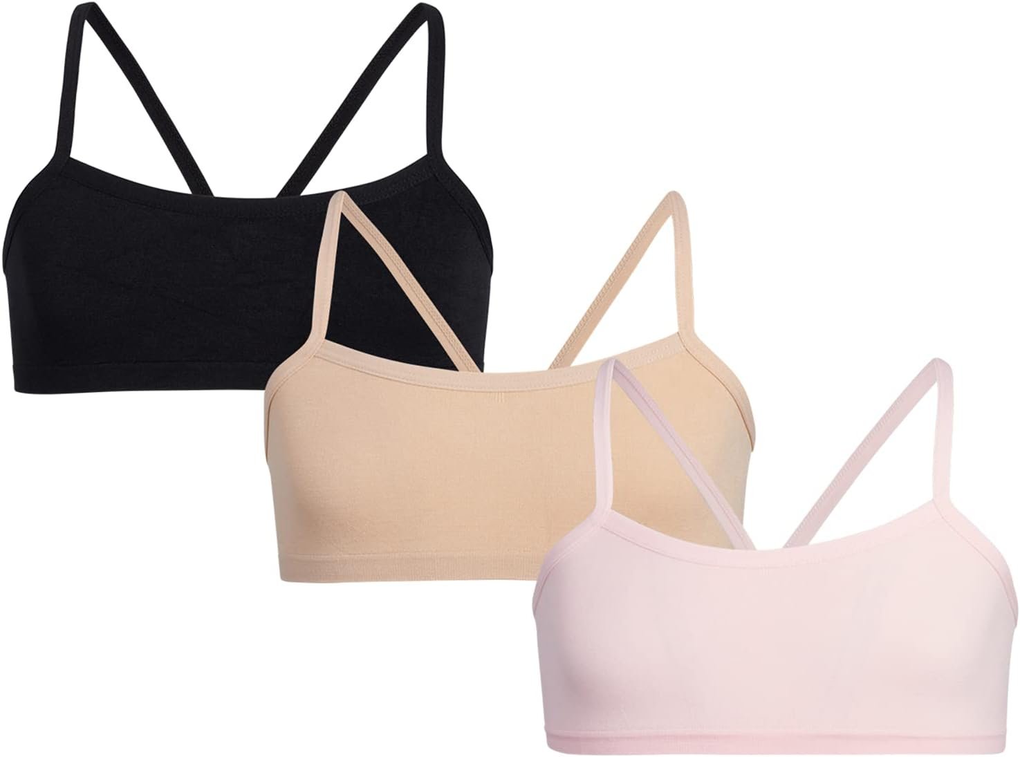 Rene Rofe Women’ Coaching Bra – 3 Pack Consolation Stretch Cami Bralette – Spaghetti Strap Starter Bras for Women (7-14)
