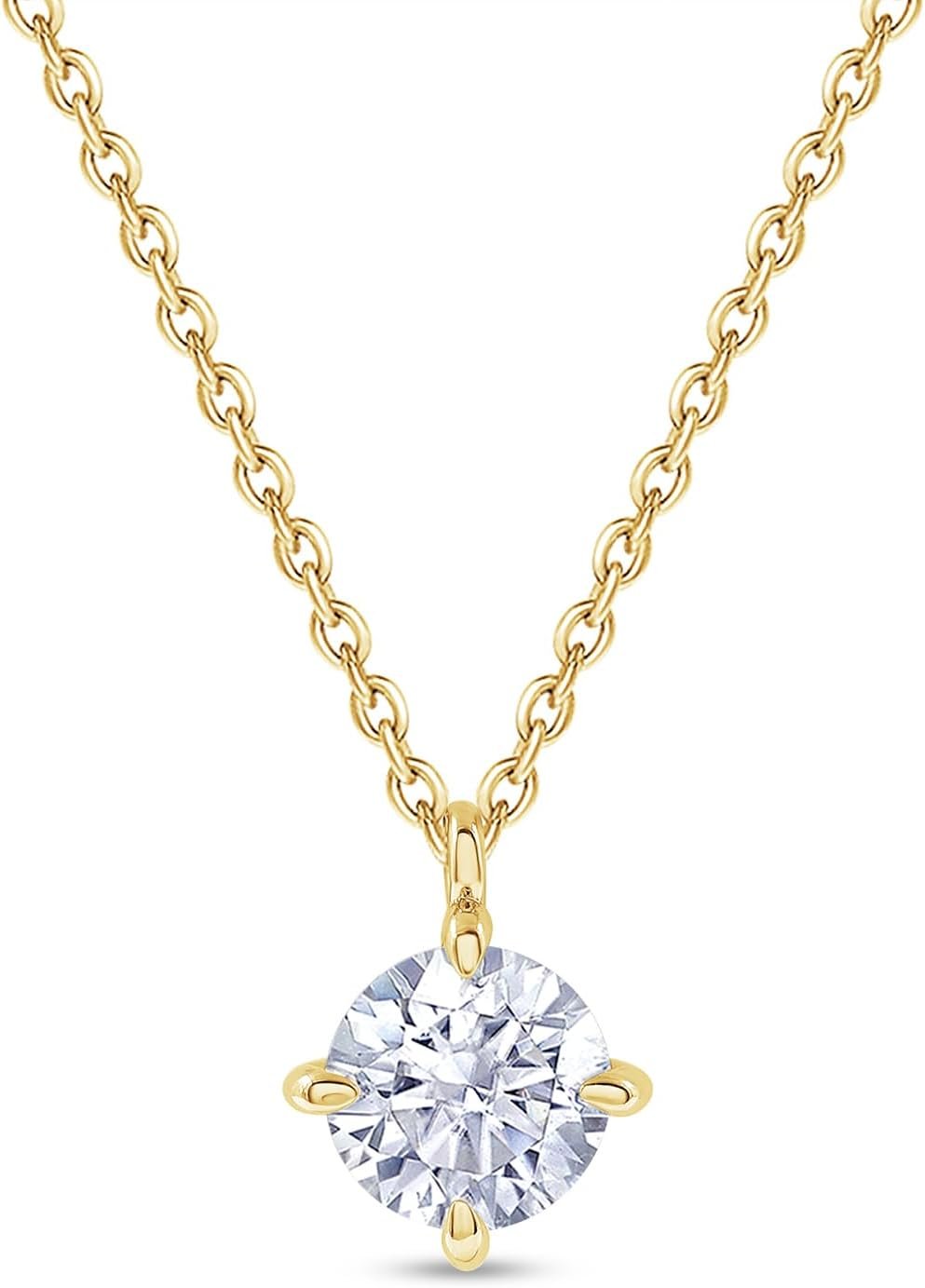 18K Gold Plated Moissanite Necklace for Girls, 0.90 Ctw 6.5MM Moissanite Diamond Solitaire Pendant Necklace Jewellery 16″+2″ Inch Extender 18K Gold Plated Moissanite Necklace for Girls, 0.90 Ctw 6.5MM Moissanite Diamond Solitaire Pendant Necklace Jewellery 16″+2″ Inch Extender