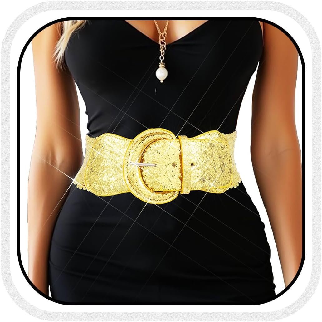BODIY Black Sequin Broad Belt Glitter Stretch Costume Belt Sequins Cinch Belt Waist Belt for Girls