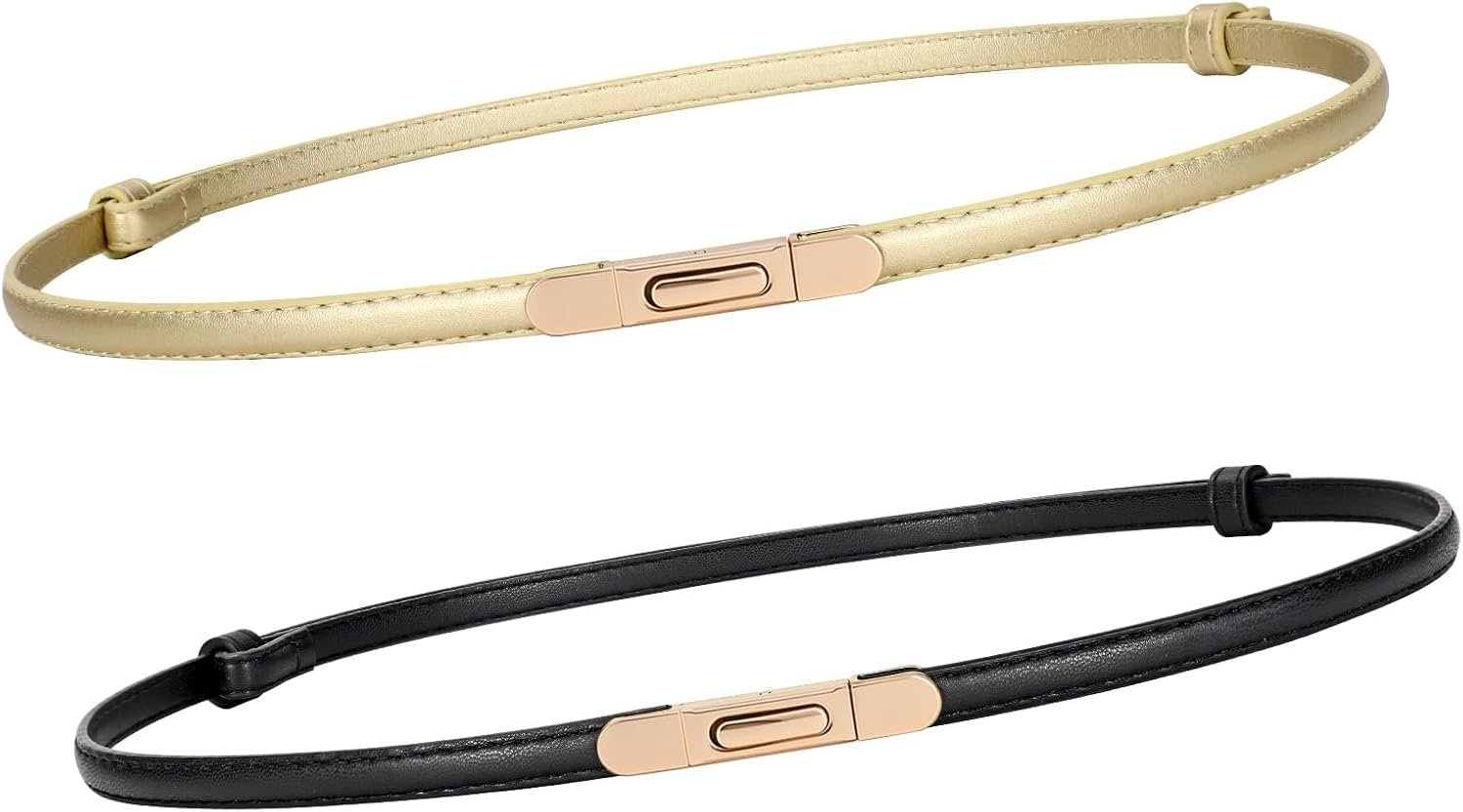 XZQTIVE 2 Pack Skinny Belt for Ladies Skinny Waist Belt Adjustable Leather-based Belt for Costume Pants with Gold Buckle,0.39″ XZQTIVE 2 Pack Skinny Belt for Ladies Skinny Waist Belt Adjustable Leather-based Belt for Costume Pants with Gold Buckle,0.39″