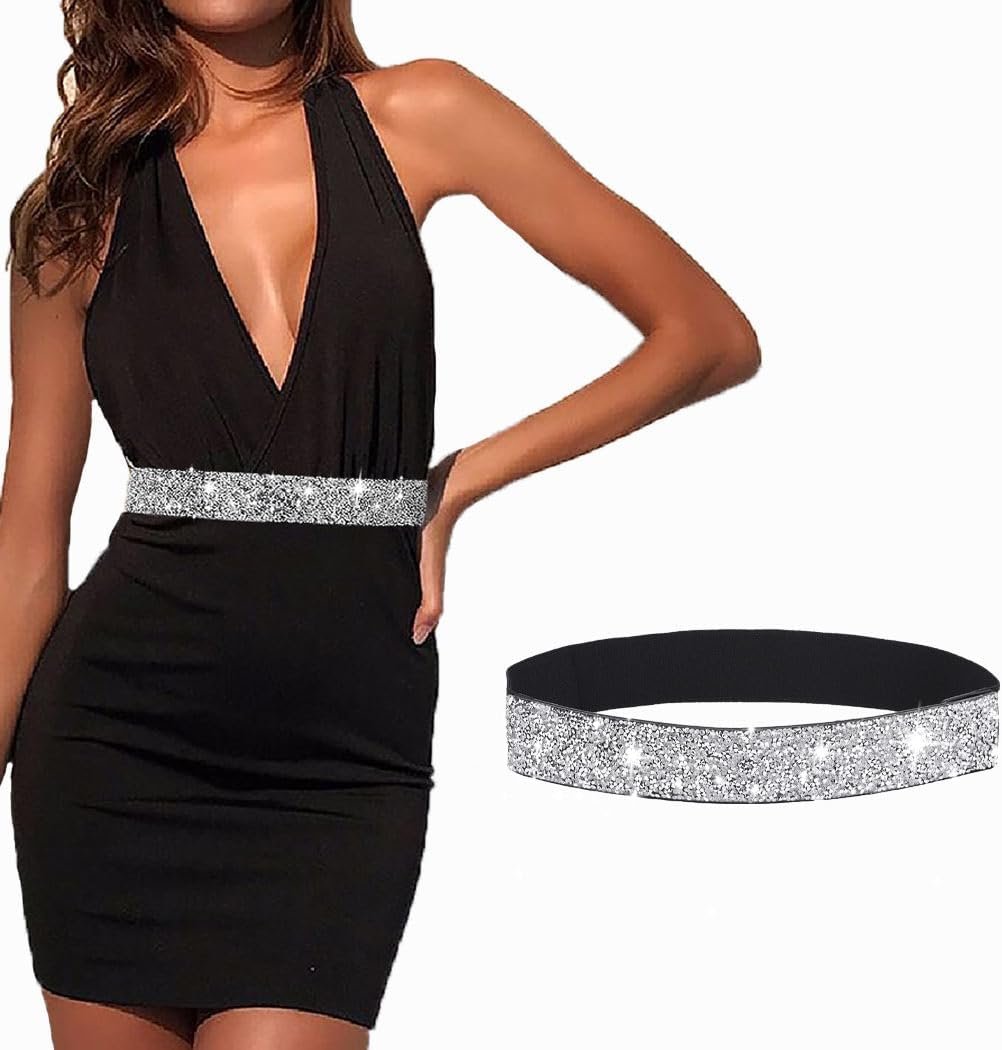 Girls Elastic Waist Belt Rhinestone Belt for Clothes Sparkle Crystal Girls Extensive Waist Belts Get together Costume Waistbands