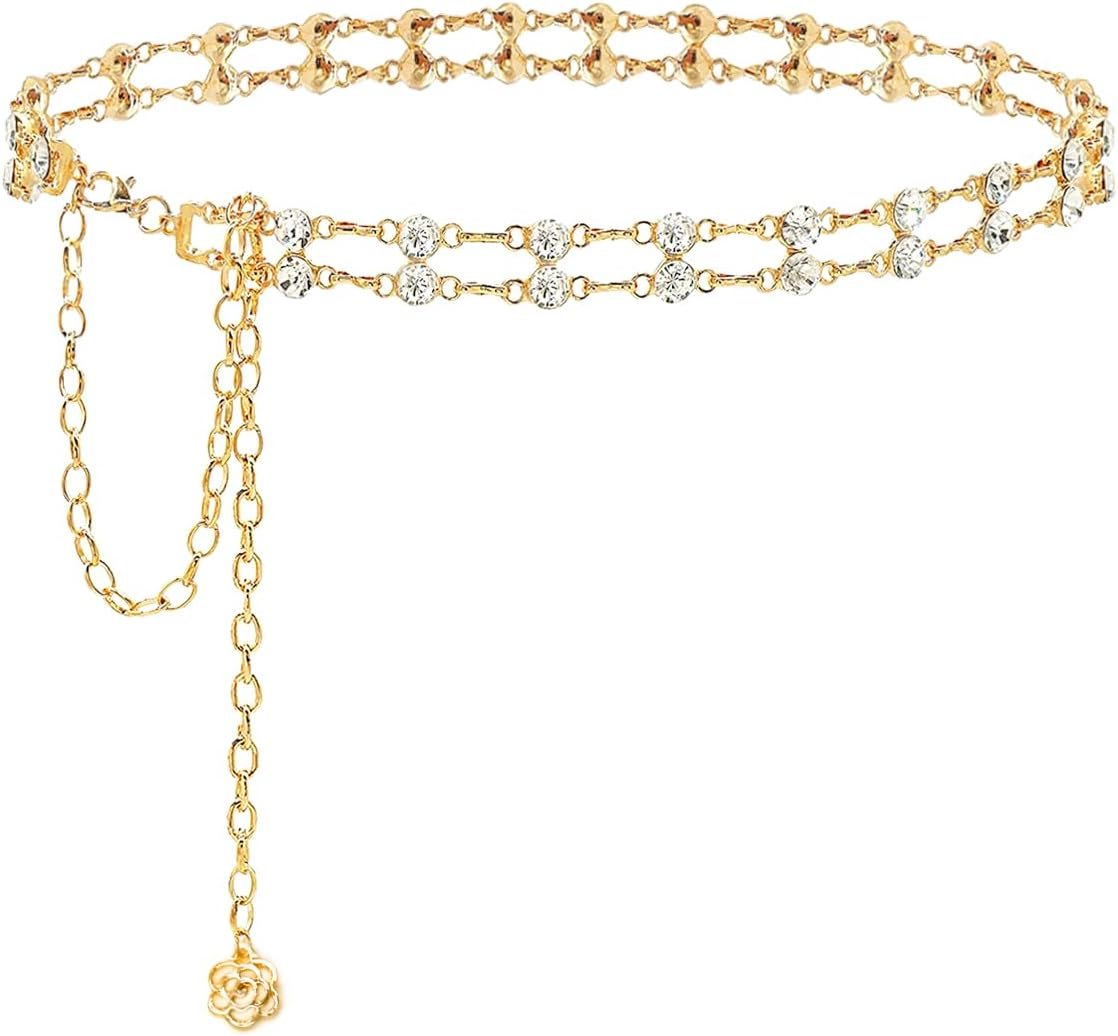 Ladies Rhinestone Crystal Waist Belts for Costume Adjustable Girls Steel Chain Belts Ladies Rhinestone Crystal Waist Belts for Costume Adjustable Girls Steel Chain Belts