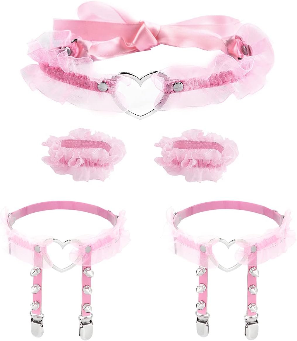 Eigso Velvet Gothic Garter for Ladies Coronary heart Leg Ring with Rivets Elastic Lace Bracelets Choker Set Eigso Velvet Gothic Garter for Ladies Coronary heart Leg Ring with Rivets Elastic Lace Bracelets Choker Set