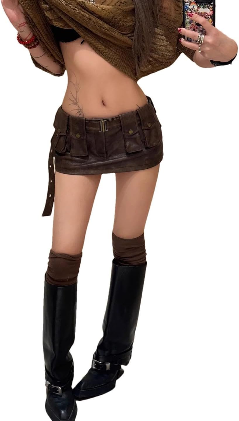 Girls Summer time Attractive Classic Distressed Pu Leather-based Mini Three-Dimensional Pockets Belt Skirt Girls Summer time Attractive Classic Distressed Pu Leather-based Mini Three-Dimensional Pockets Belt Skirt