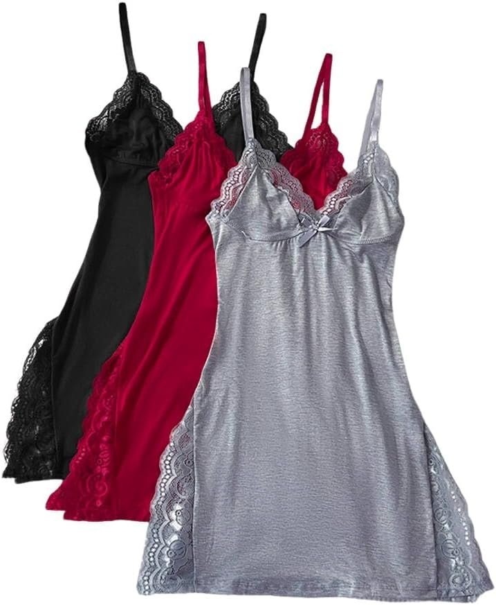 CHICME Ladies’s Lace Trim Aspect Slit Modal Cami Sleep Costume Loungewear Cute Evening Robes for Ladies
