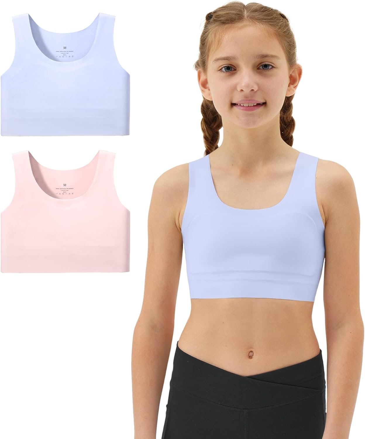 Women Smooth Coaching Bras 7-12 Seamless First Bra Women Sports activities Bras Longline Crop – No Pads, Chest Double Lined