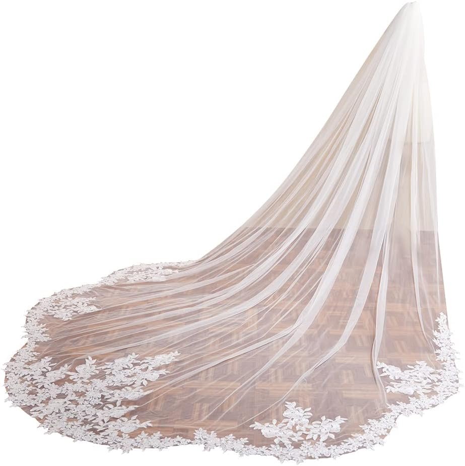 EllieWely Lengthy Cathedral Size 1 Tier Lace Wedding ceremony Bridal Veil F17 EllieWely Lengthy Cathedral Size 1 Tier Lace Wedding ceremony Bridal Veil F17