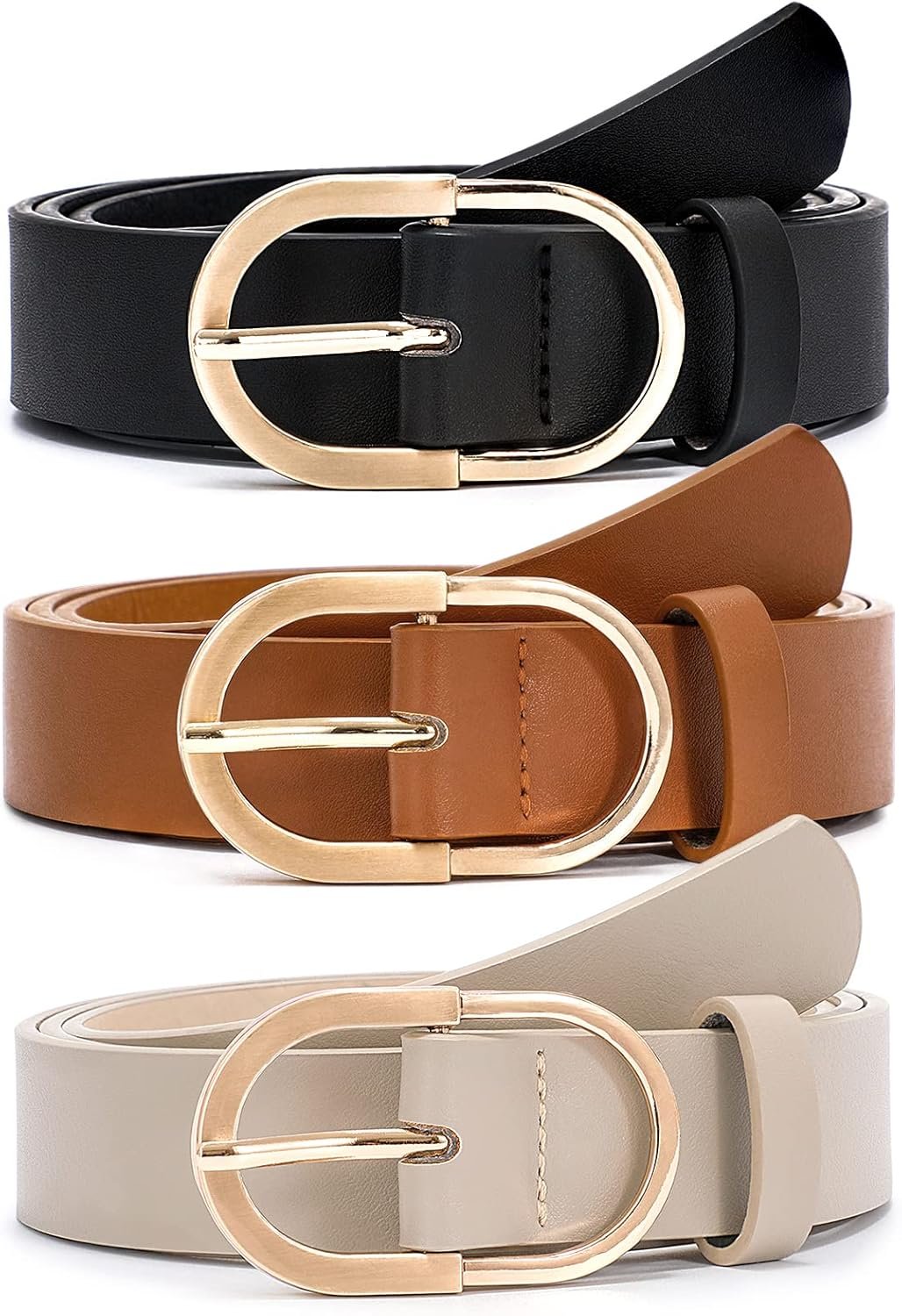 VONMELLI 3 Pack Ladies’s Belts for Denims Pants Style Gold Buckle Women Costume Belt