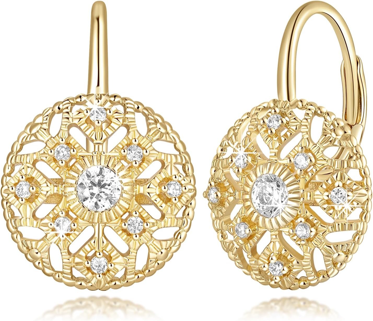 Eloqueen 14K Gold Drop Earrings Dangle Earrings for Ladies Leverback Dangle with Cubic Zirconia with Engraved Particulars 14K Gold Earring for Ladies Eloqueen 14K Gold Drop Earrings Dangle Earrings for Ladies Leverback Dangle with Cubic Zirconia with Engraved Particulars 14K Gold Earring for Ladies