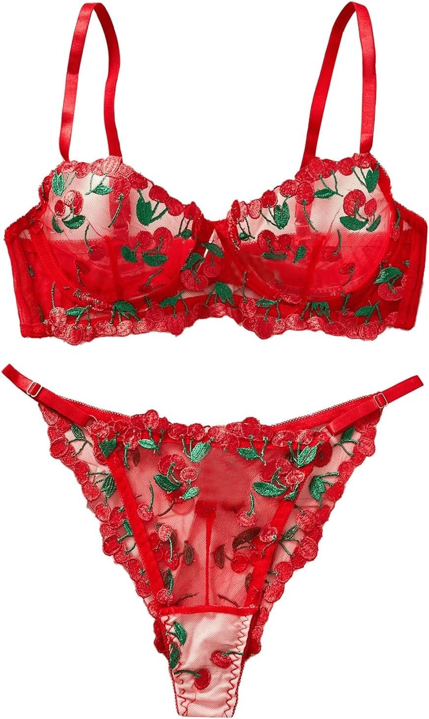 Girls’s 2 Piece Lingerie Set Babydoll Cherry Attractive Sheer Mesh underwire Bra and Panty Thong Nightwear Units Girls’s 2 Piece Lingerie Set Babydoll Cherry Attractive Sheer Mesh underwire Bra and Panty Thong Nightwear Units