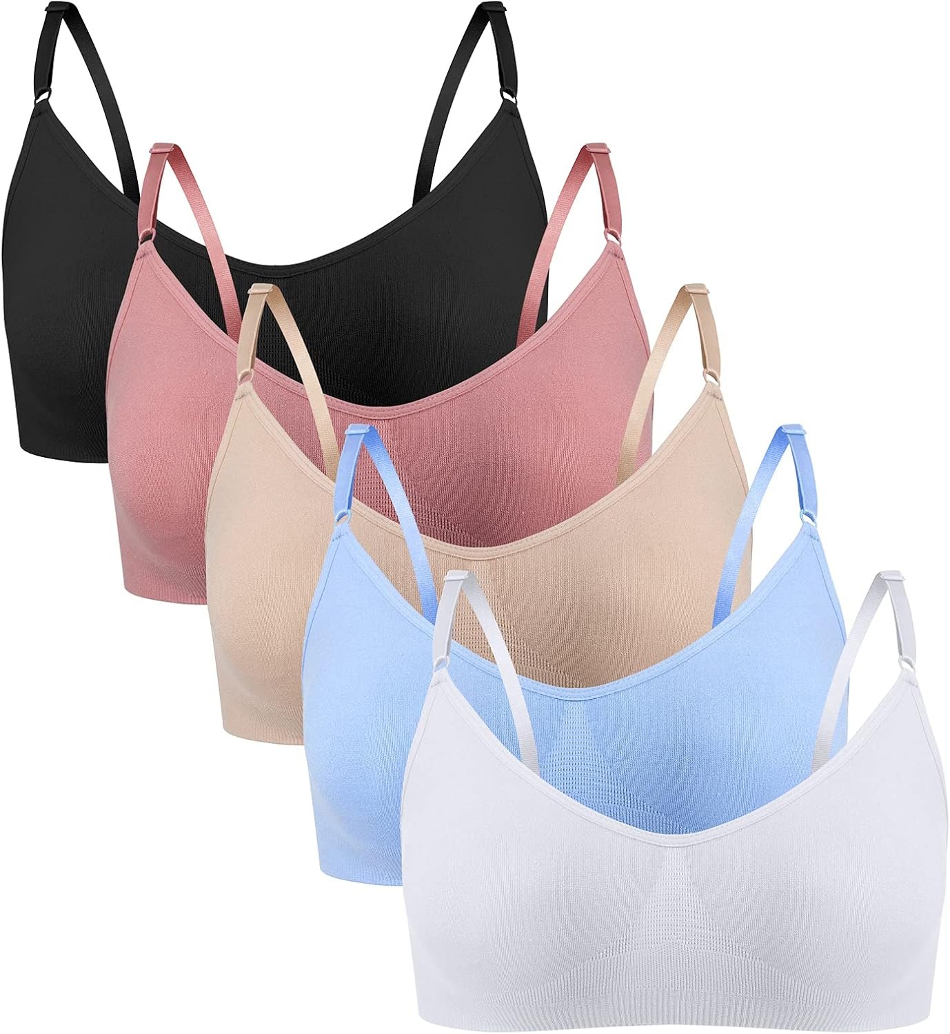 Women Snug Camisole Bra with Adjustable Skinny Straps – 5 Packs