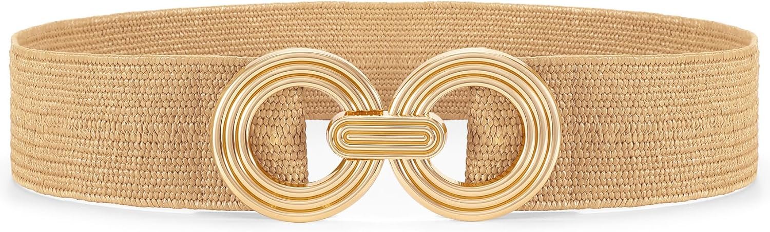 Straw Woven Elastic Belt for Girls Vogue Huge Belts Stretchy Boho Belt Women Seashore Gown Belt with Gold Buckle Straw Woven Elastic Belt for Girls Vogue Huge Belts Stretchy Boho Belt Women Seashore Gown Belt with Gold Buckle