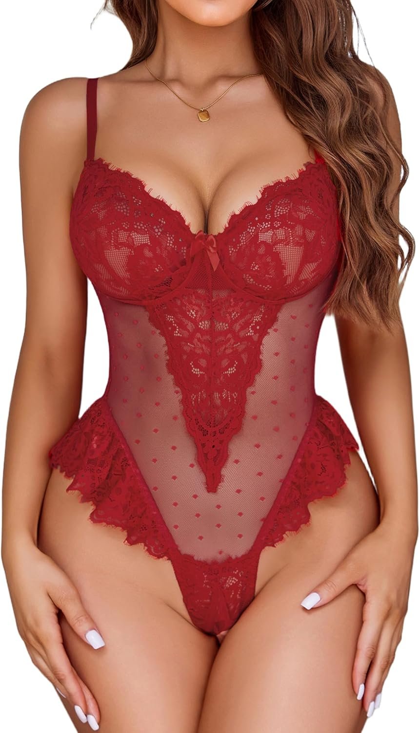 Avidlove Attractive Lingerie for Ladies Lace Teddy Lingerie One Piece Bodysuit Deep V Babydoll Nightgown Avidlove Attractive Lingerie for Ladies Lace Teddy Lingerie One Piece Bodysuit Deep V Babydoll Nightgown