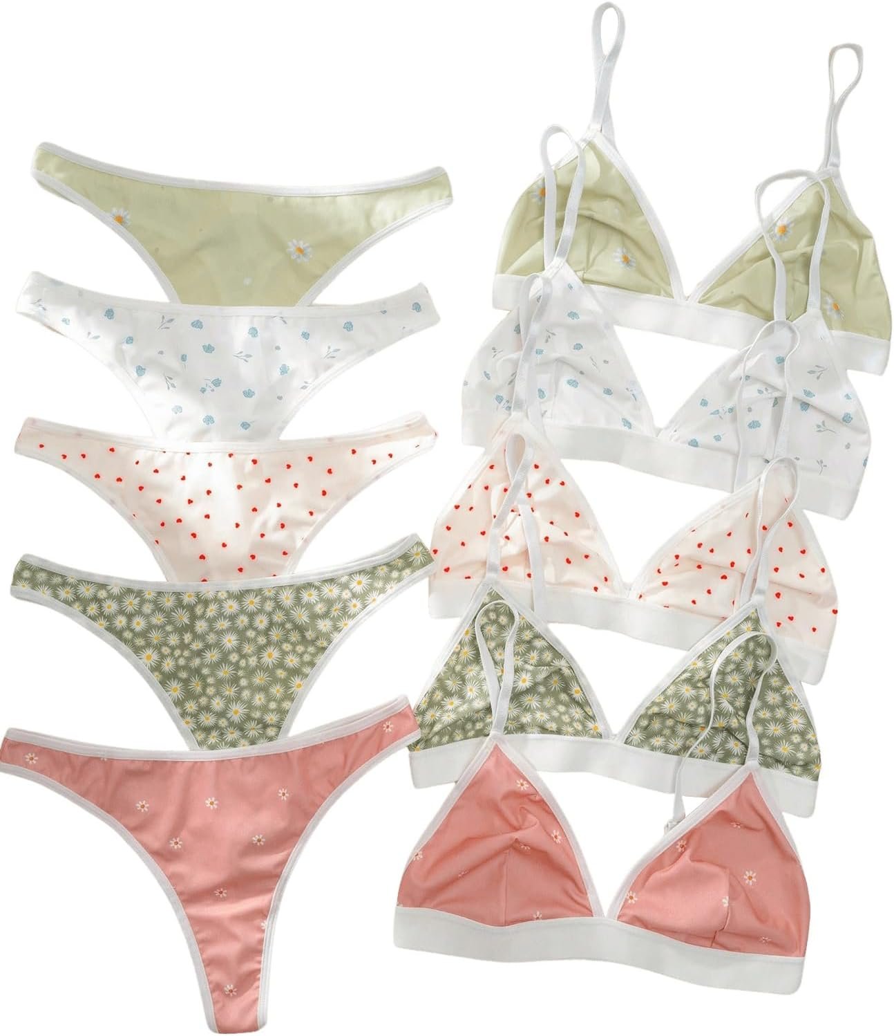Girls’s 5 Units Matching Bra and Panty Set Polka Dots Print Lingerie Set Triangle Bralettes and Low Rise Thong Set Girls’s 5 Units Matching Bra and Panty Set Polka Dots Print Lingerie Set Triangle Bralettes and Low Rise Thong Set