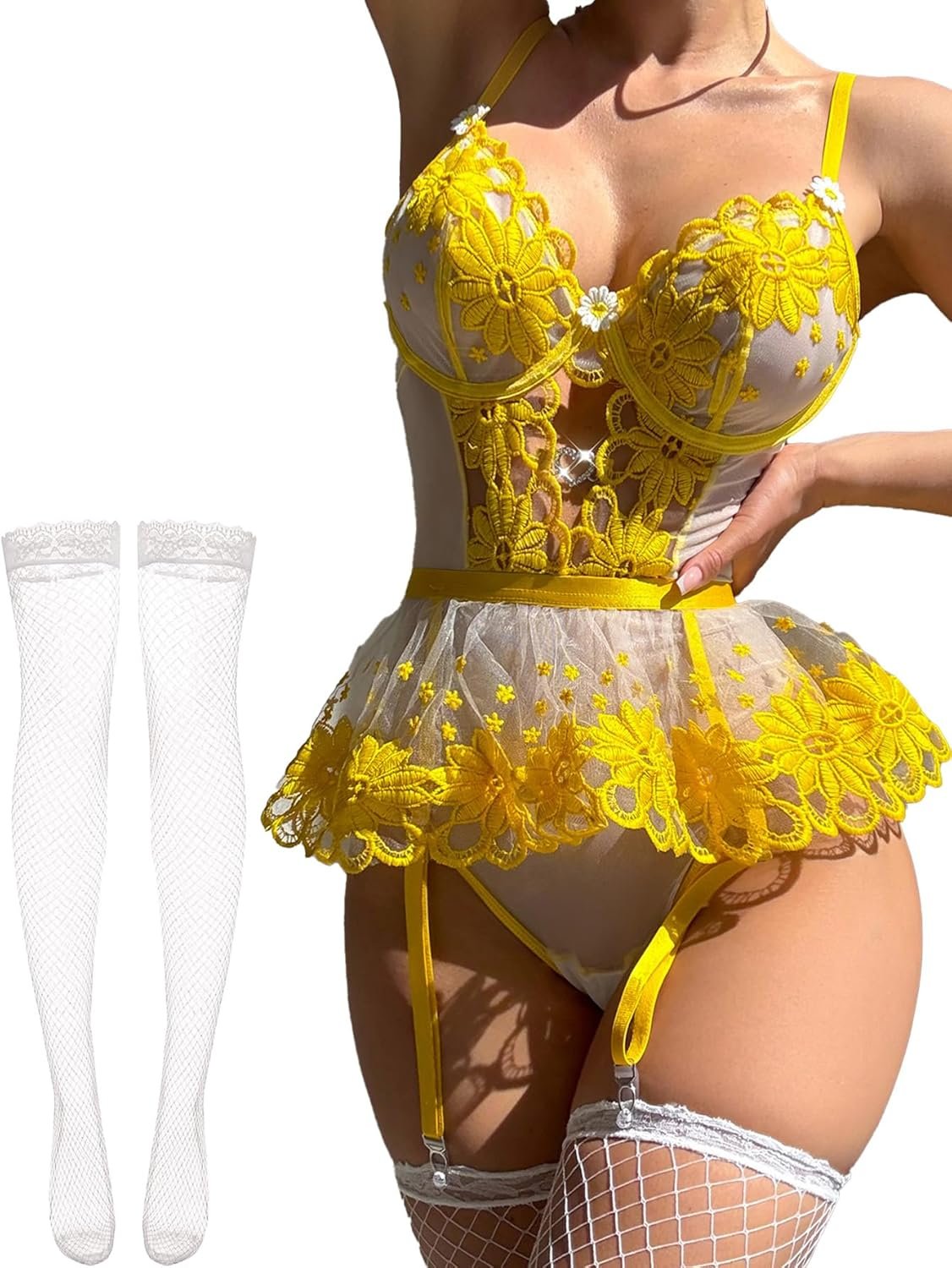 Ladies Lingerie Set Naughty Lace Bodysuit Excessive Waisted Underwire Lingerie Babydoll With Garter Belt and Stockings Ladies Lingerie Set Naughty Lace Bodysuit Excessive Waisted Underwire Lingerie Babydoll With Garter Belt and Stockings