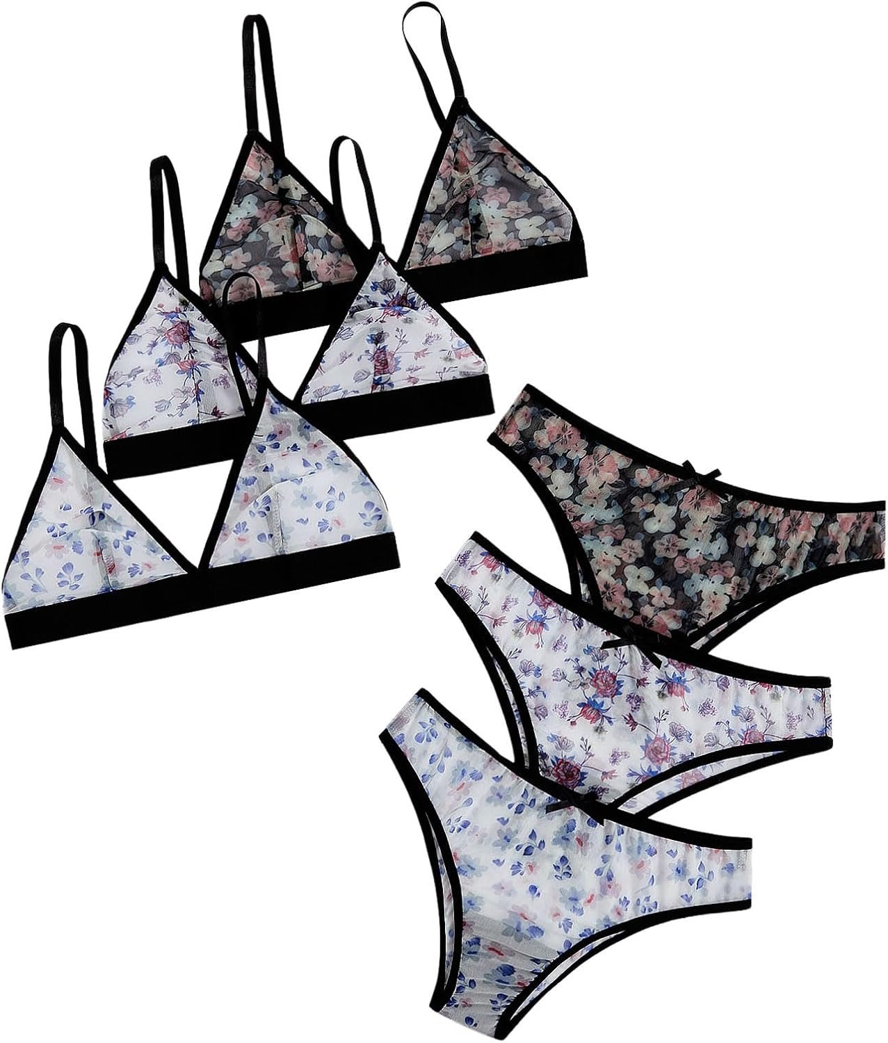 Girls’s 3 Pack Floral Print Mesh Lingerie Set Wi-fi Low Rise Sheer Matching Bra and Panty Set Girls’s 3 Pack Floral Print Mesh Lingerie Set Wi-fi Low Rise Sheer Matching Bra and Panty Set