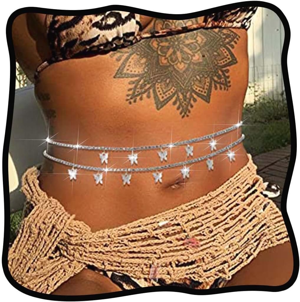Urieo Rhinestone Waist Chain Diamond Gold Physique Jewellery Crystal Layered Stomach Chains for Ladies(Pack of two) Urieo Rhinestone Waist Chain Diamond Gold Physique Jewellery Crystal Layered Stomach Chains for Ladies(Pack of two)