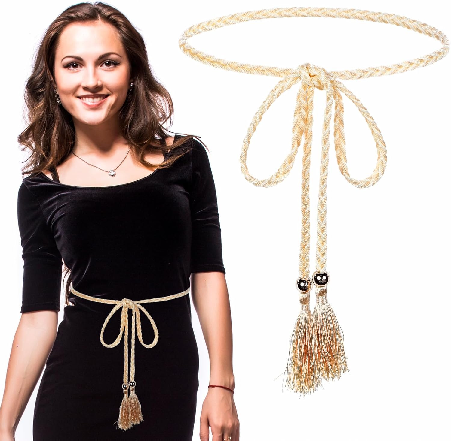 Tassel Belt, 70″ Rope Belts for Ladies, Braided Tie Belts for Ladies, Women, Skirt Costume Garments (Gentle Yellow) Tassel Belt, 70″ Rope Belts for Ladies, Braided Tie Belts for Ladies, Women, Skirt Costume Garments (Gentle Yellow)