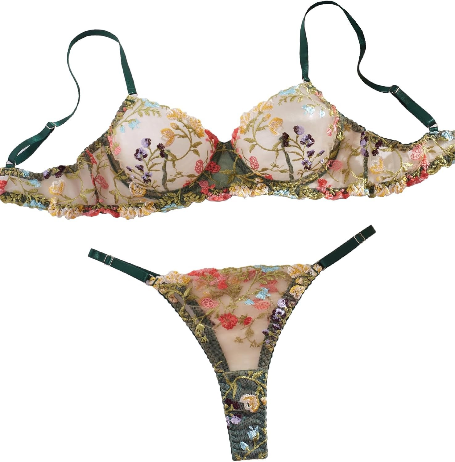 Attractive Floral Embroidered Flower Mesh Underwire Push Up Lingerie Set Attractive Floral Embroidered Flower Mesh Underwire Push Up Lingerie Set