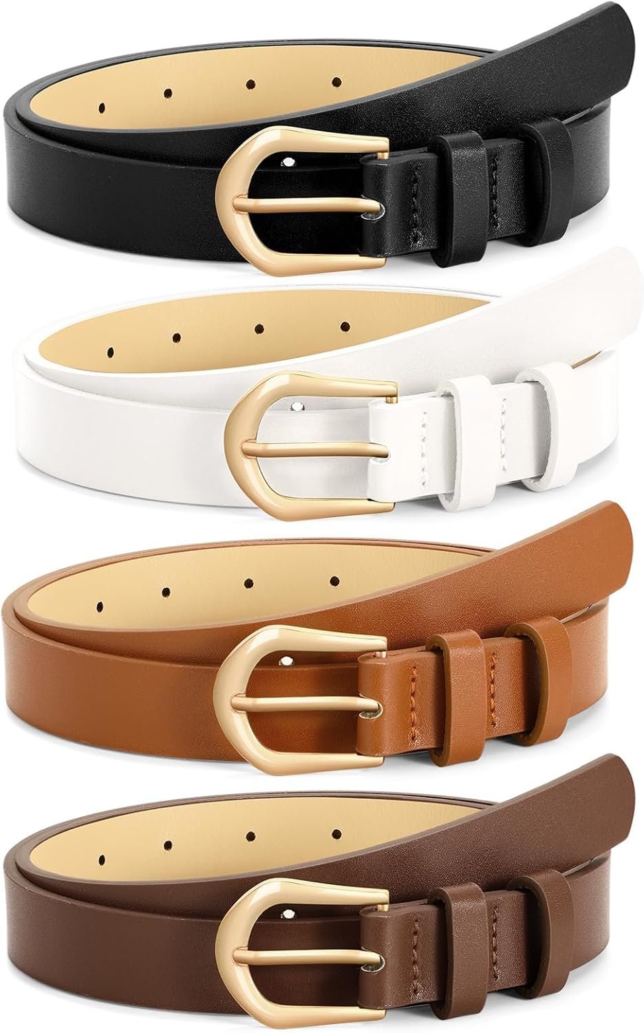 VONMELLI 4 Pack Womens Skinny Leather-based Belt Skinny Waist Belts for Girls Trend Denims Gown with Gold Buckle VONMELLI 4 Pack Womens Skinny Leather-based Belt Skinny Waist Belts for Girls Trend Denims Gown with Gold Buckle