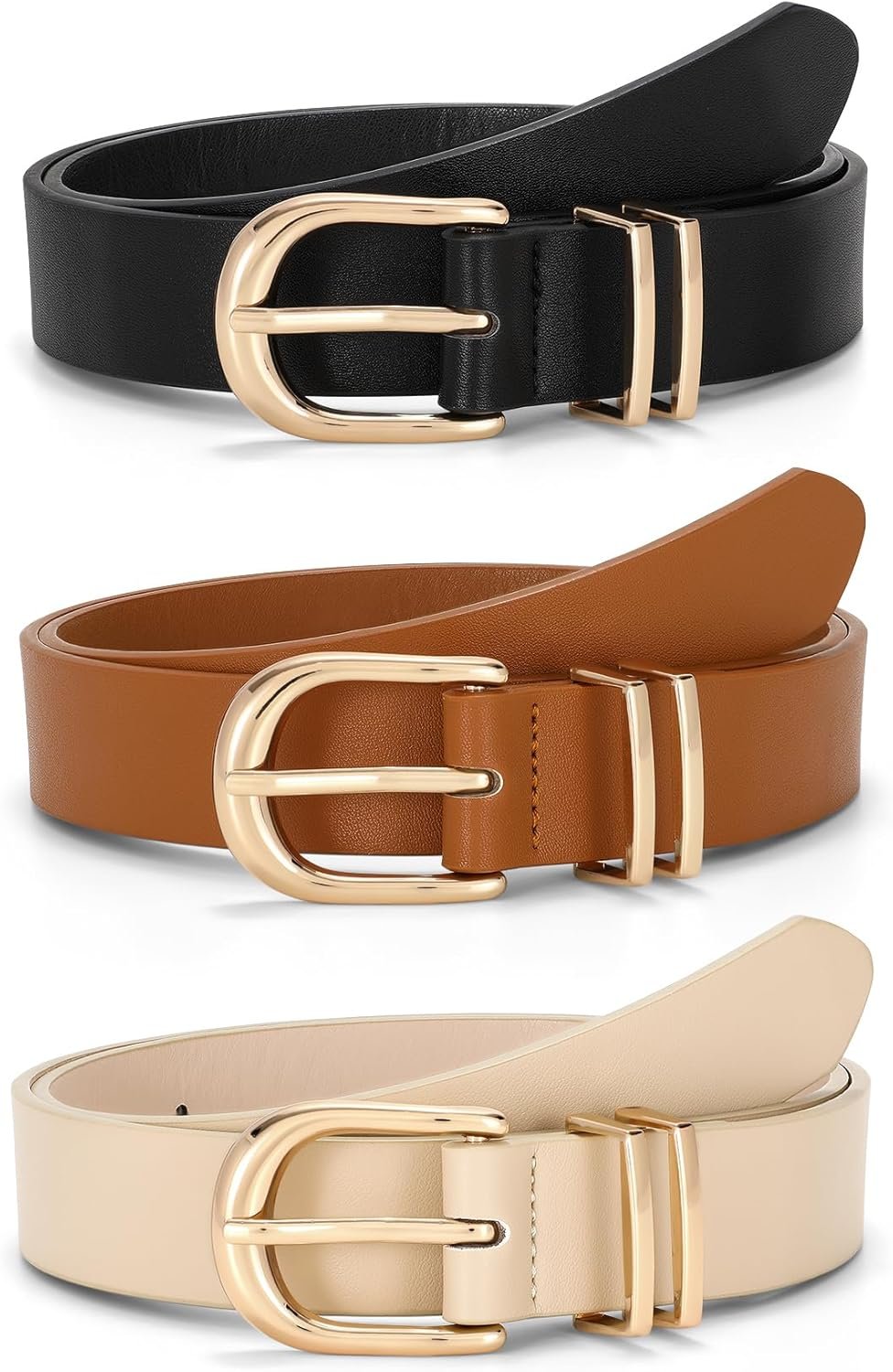 JASGOOD 3 Pack Ladies Leather-based Belts For Denims Clothes Pants Women Fake Leather-based Waist Belt with Gold Buckle JASGOOD 3 Pack Ladies Leather-based Belts For Denims Clothes Pants Women Fake Leather-based Waist Belt with Gold Buckle