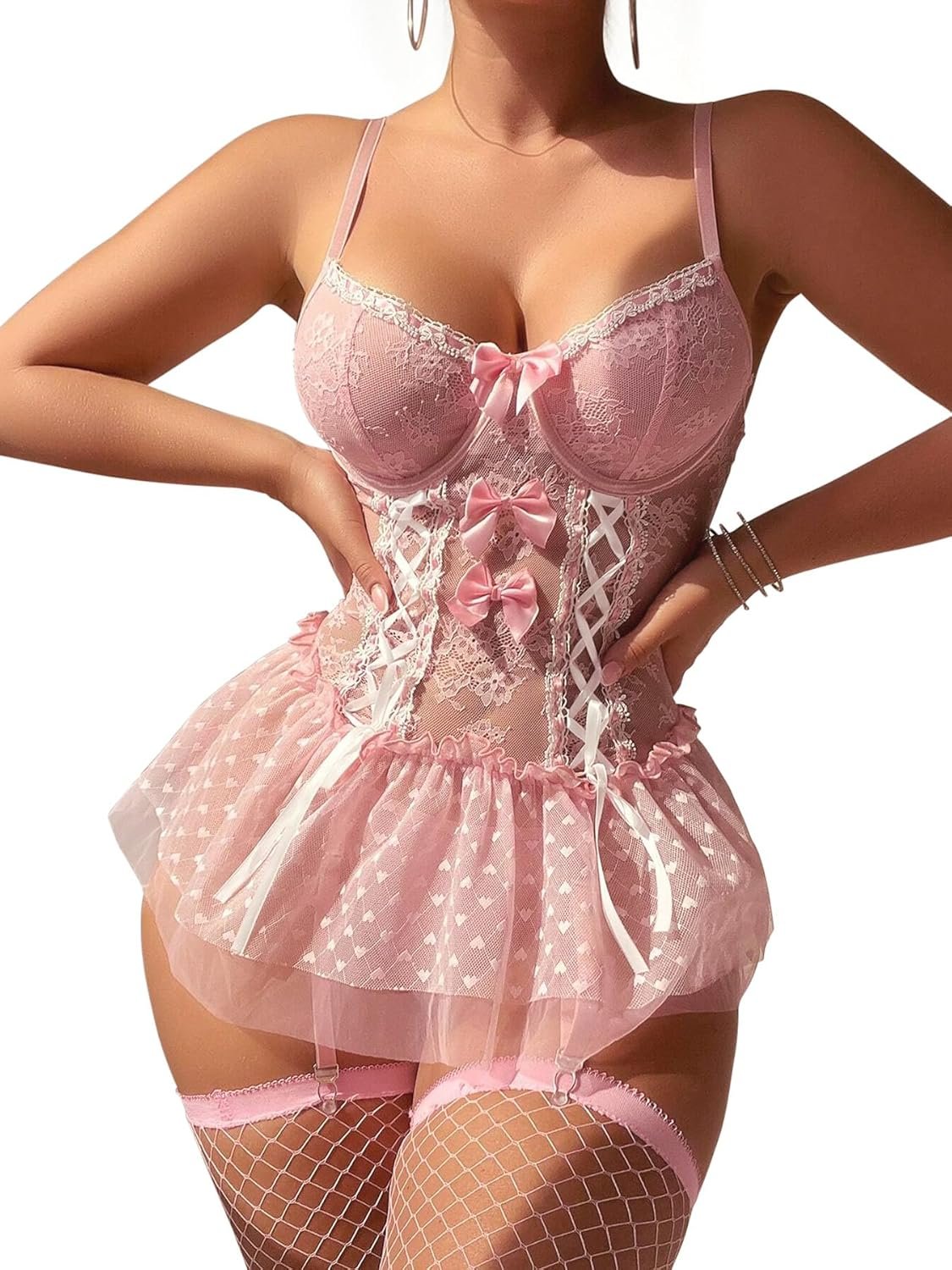 Ladies’s Push-Up Underwire Corset Lingerie Set Lace-Up Tulle Skirt & Mesh Bodysuit Attractive Rave Clubwear Burlesque Outfit Ladies’s Push-Up Underwire Corset Lingerie Set Lace-Up Tulle Skirt & Mesh Bodysuit Attractive Rave Clubwear Burlesque Outfit